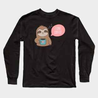 Cute Cartoon Coffee Sloth T-Shirt Long Sleeve T-Shirt